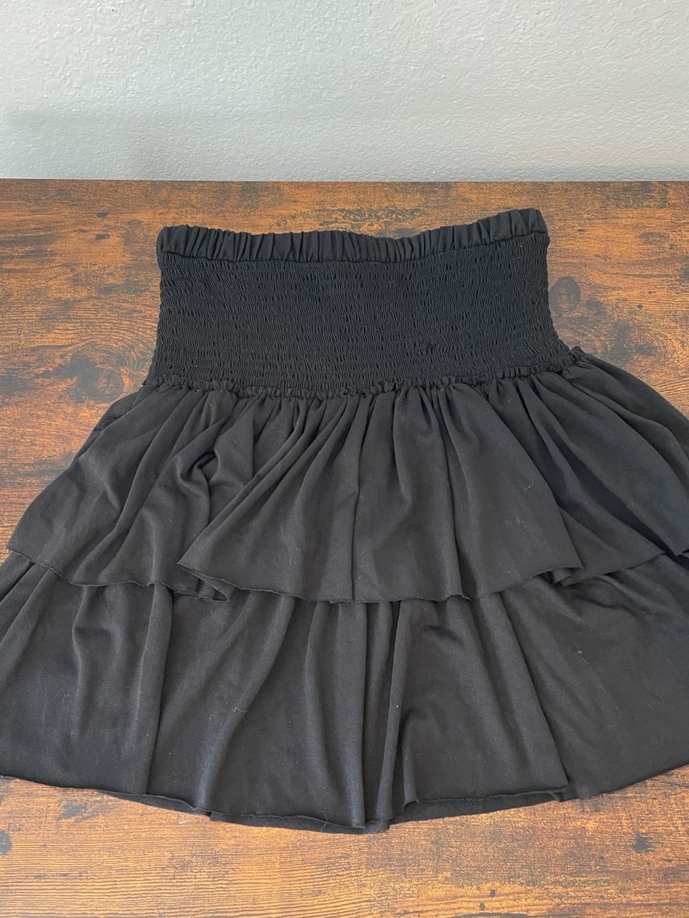 Anthropologie Black Tiered Mini Skirt with Smocked Waist